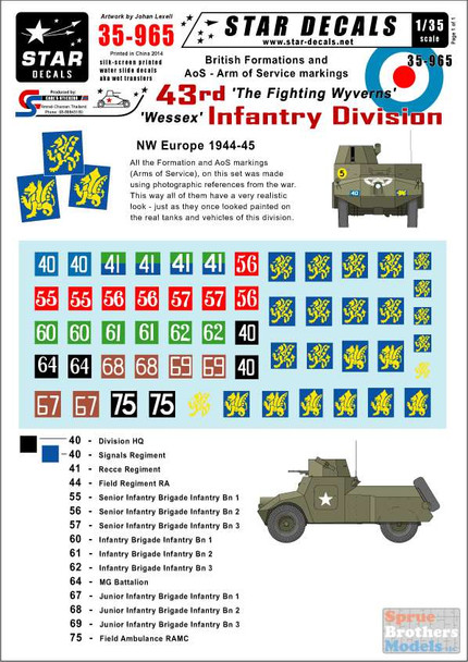 SRD35965 1:35 Star Decals British Formations and AoS Markings - 43rd Infantry 'The Fighting Wyverns'
