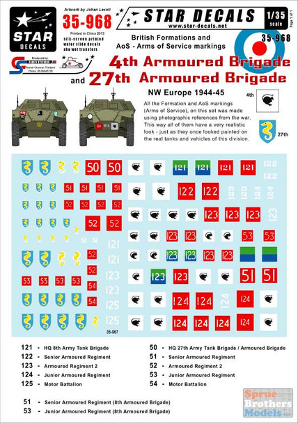 SRD35968 1:35 Star Decals - British 4th and 27th Armoured Brigades Formation and AoS Markings NW Europe 1944-45