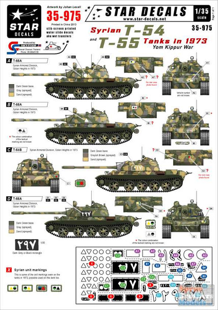 SRD35975 1:35 Star Decals - Syrian T-54 and T-55 Tanks in 1973 Yom Kippur War