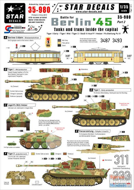 SRD35980 1:35 Star Decals - Battle for Berlin '45 Tanks and Trams Inside the Capital