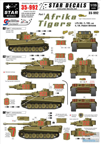 SRD35992 1:35 Star Decals - Afrika Tigers Part 1