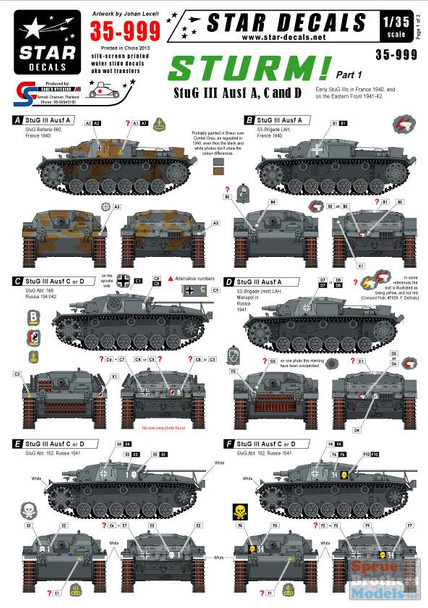 SRD35999 1:35 Star Decals - STURM! Part 1 STuG III Ausf A, C and D