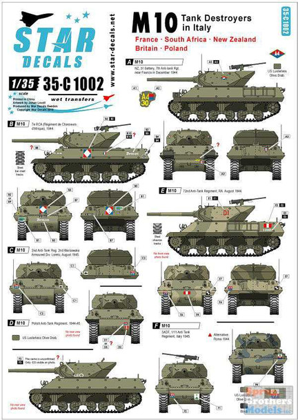 SRD35C1002 1:35 Star Decals - M10 Wolverine Tank Destroyers in Italy