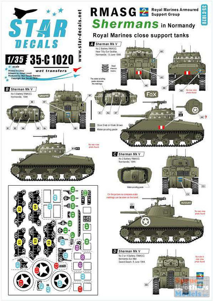 SRD35C1020 1:35 Star Decals - RMASG Shermans in Normandy