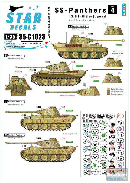 SRD35C1023 1:35 Star Decals - SS-Panthers Part 4 12.SS-Hitlerjugend