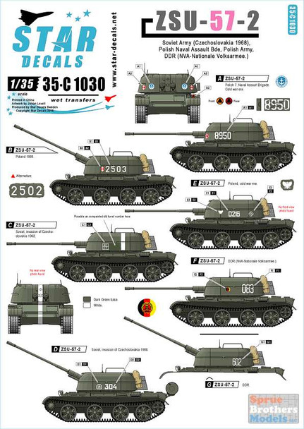 SRD35C1030 1:35 Star Decals - ZSU-57-2 Soviet Army / Polish Naval Assault / DDR