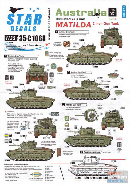 SRD35C1068 1:35 Star Decals Australia Part 3 Tanks and AFVs in WW2 - Matilda 2-inch Gun Tank