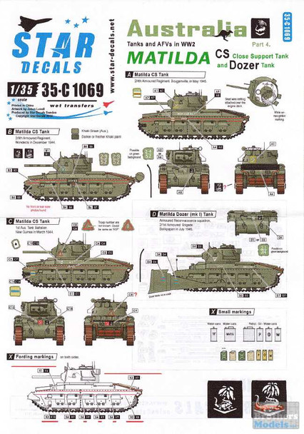 SRD35C1069 1:35 Star Decals Australia Part 4 Tanks and AFVs in WW2 - Matilda CS and Dozer Tank