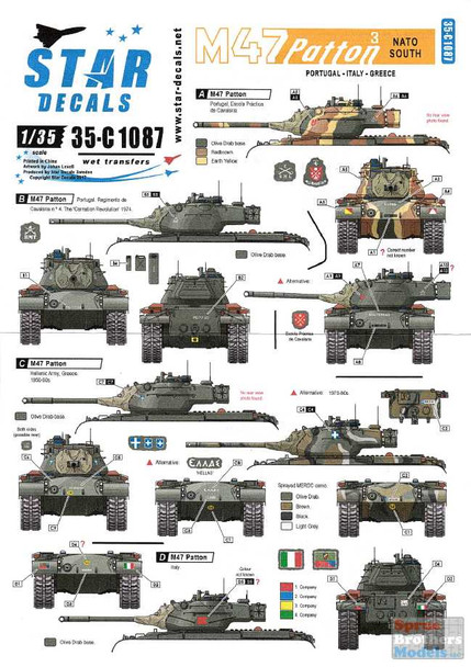 SRD35C1087 1:35 Star Decals M47 Patton Part 3: NATO South (Portugal, Italy & Greece)