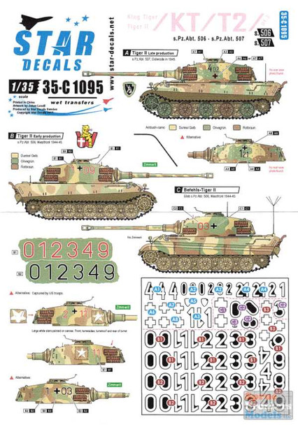 SRD35C1095 1:35 Star Decals King Tiger / Tiger II Part 3: s.Pz.Abt.506 & s.Pz.Abt.507