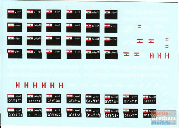 SRD35C1115 1:35 Star Decals - Lebanese Tanks & AFVs Part 8: Generic Lebanese Armed Forces Registration Numbers