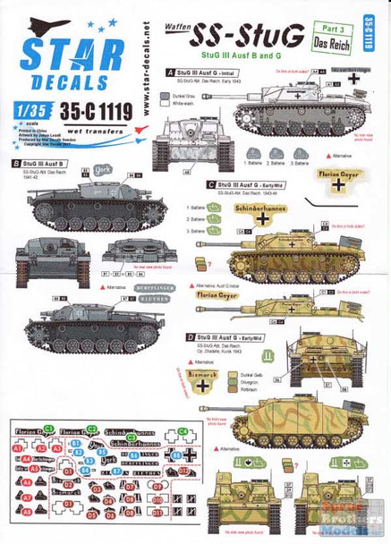 SRD35C1119 1:35 Star Decals - SS-STuG Part 3: STuG III Ausf B and G