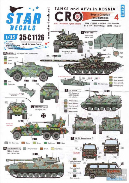 SRD35C1126 1:35 Star Decals - Tanks and AFVs in Bosnia #4: CRO Bosnia-Croatian Tank Markings