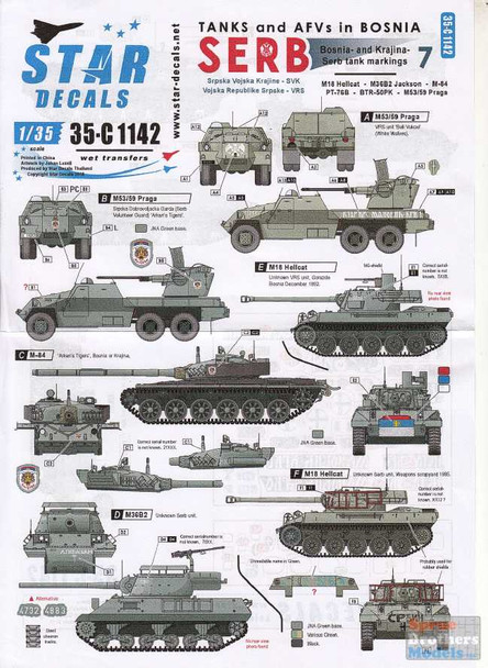 SRD35C1142 1:35 Star Decals - Tanks and AFVs in Bosnia #7: Serbian M84 Hellcat M36B2 Praga PT-76 BTR-50PK