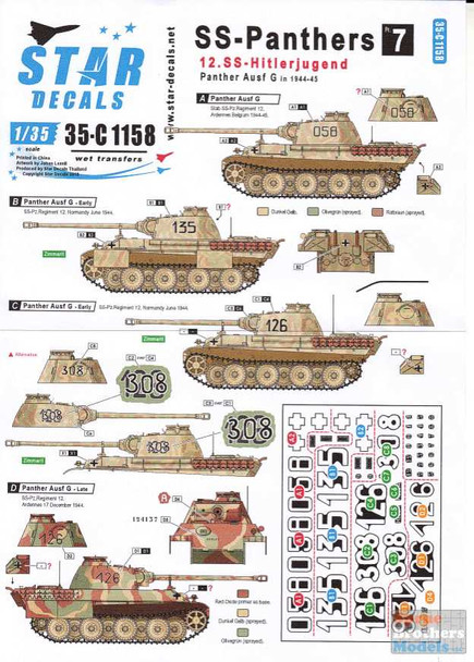 SRD35C1158 1:35 Star Decals - SS-Panthers Part 7: 12.SS-Hitlerjugend Panther G