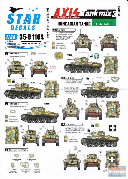 SRD35C1164 1:35 Star Decals - Axis Tank Mix #3: Hungarian Tanks 30.M Toldi I