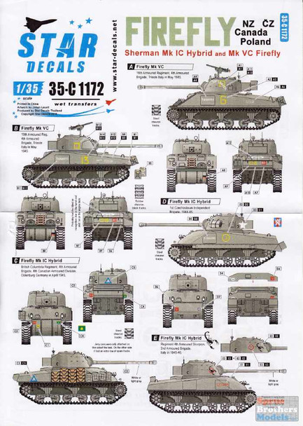 SRD35C1172 1:35 Star Decals - Sherman Firefly: NZ CZ Canada Poland Sherman Mk.Ic Hybrid Mk.Vc Firefly