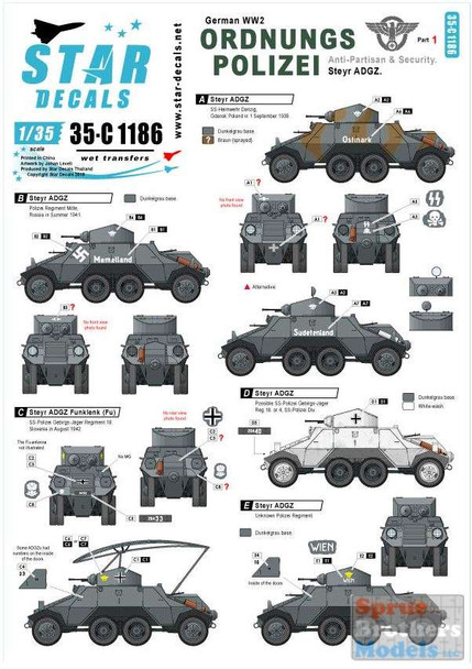 SRD35C1186 1:35 Star Decals - Ordnungs Polizei Part 1: Steyr ADGZ