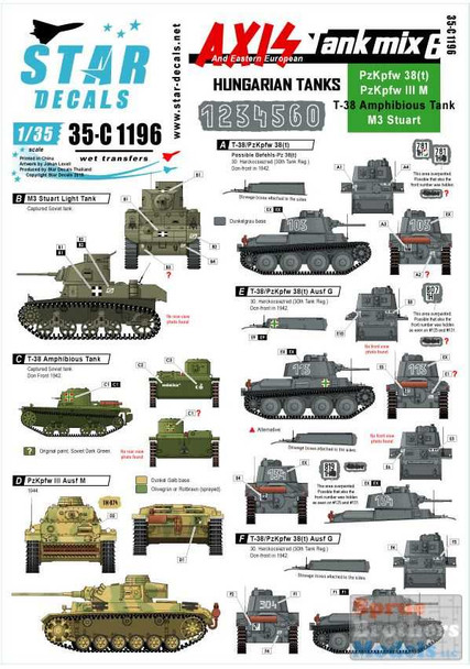 SRD35C1196 1:35 Star Decals - Axis & Eastern European Tank Mix #6: Hungarian Tanks