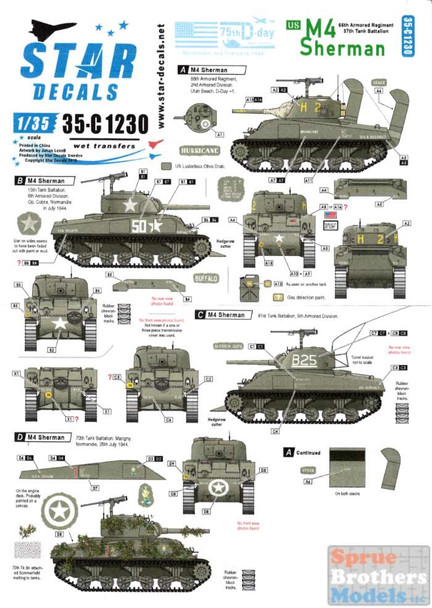 SRD35C1230 1:35 Star Decals - US M4 Sherman  - 75th D-Day Special Normandy and France in 1944
