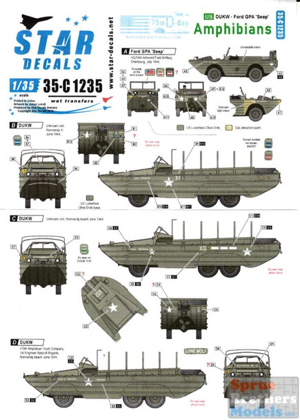 SRD35C1235 1:35 Star Decals - US Amphibians  - 75th D-Day Special Normandy and France in 1944
