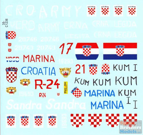 SRD35C1236 1:35 Star Decals - Croatian Tanks in the Homeland War 1991-95 - Cro-Army #1 - T-55A