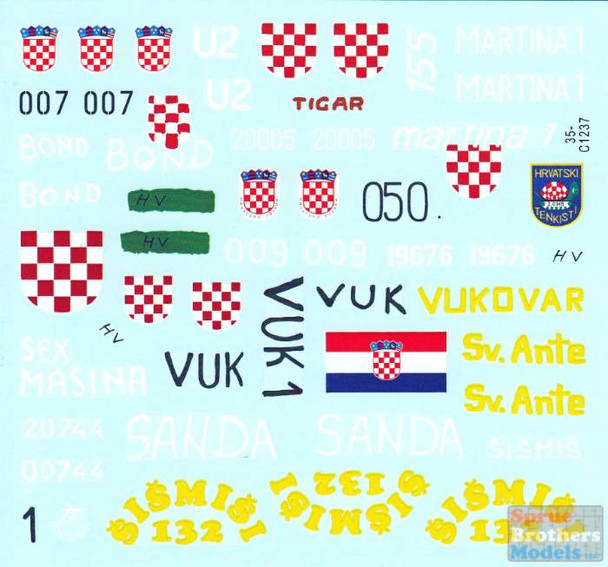 SRD35C1237 1:35 Star Decals - Croatian Tanks in the Homeland War 1991-95 - Cro-Army #2 - T-55A