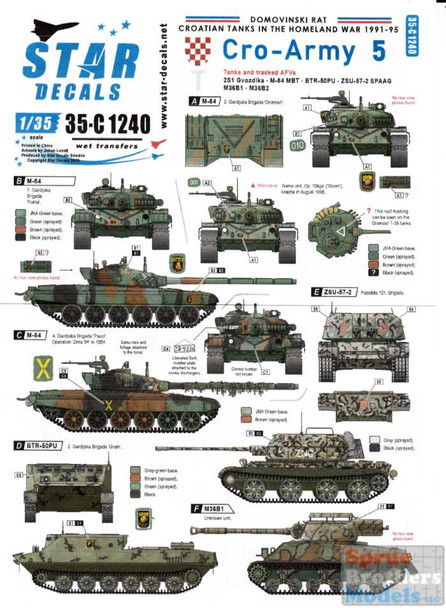 SRD35C1240 1:35 Star Decals - Croatian Tanks in the Homeland War 1991-95 - Cro-Army #5 - Tanks and Tracked AFVs
