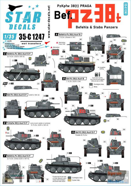 SRD35C1247 1:35 Star Decals Pz.Kpfw.38(t) Praga: Befehls and Stabs Panzers Eastern Front 1941-42