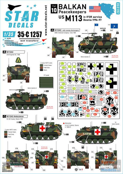 SRD35C1257 1:35 Star Decals - Balkan Peacekeepers #10: US M113s in IFOR Markings