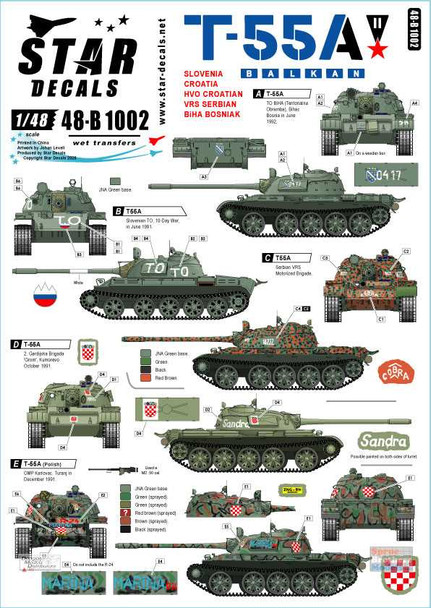 SRD48B1002 1:48 Star Decals - T-55A Tanks # 2. Balkan War