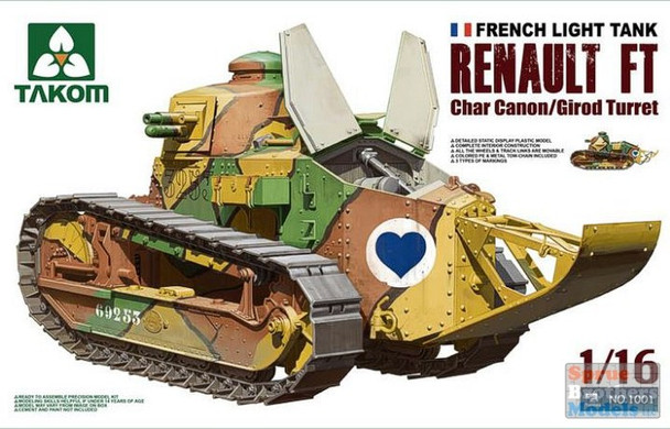 TAK01001 1:16 Takom French Light Tank Renault FT Char Canon/Girod Turret