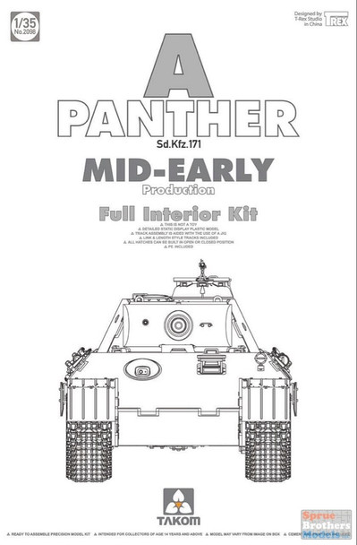 TAK02098 1:35 Takom Sd.Kfz.171 Panther A Mid-Early Production (Full Interior Kit)