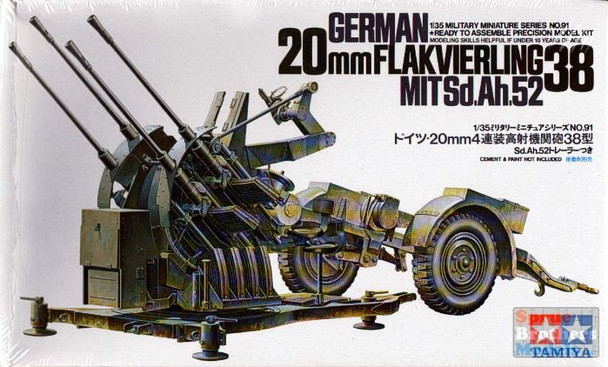 TAM35091 1:35 Tamiya German 20mm Flakvierling 38 MIT Sd.Ah.52