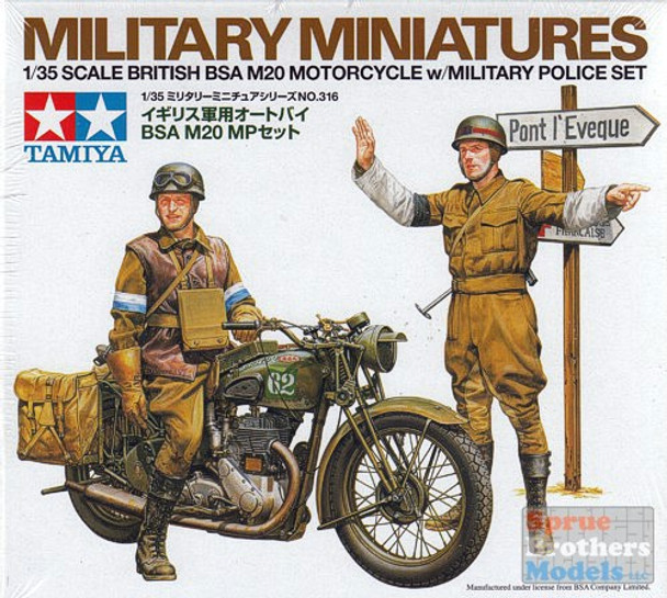 TAM35316 1:35 Tamiya British BSA M20 Motorcycle - w/Military Police Set #35316