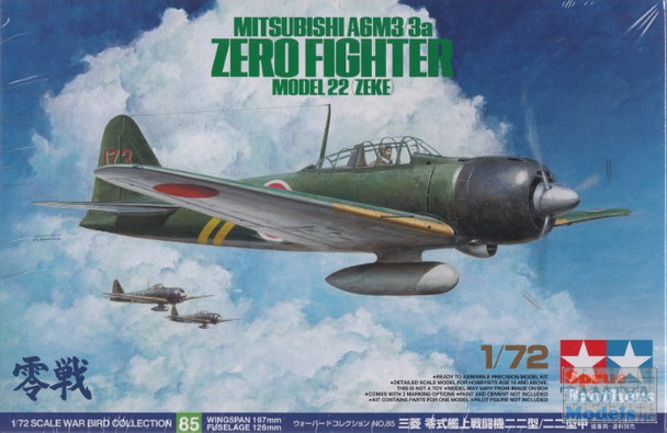 TAM60785 1:72 Tamiya Mitsubishi A6M3 (Zeke) - 3a Zero Fighter Model 22