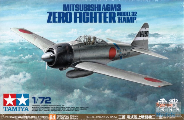 TAM60784 1:72 Tamiya Mitsubishi A6M3 (Hamp) - Zero Fighter Model 32