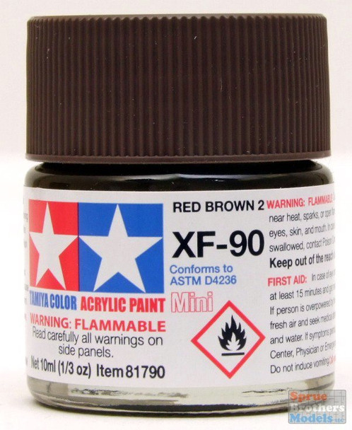 TAM81790 Tamiya Mini Acrylic Paint XF-90 Red Brown 2 10ml (1/3 fl oz)