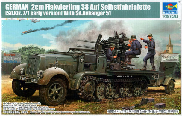 TRP01523 1:35 Trumpeter German 2cm Flakvierling 38 auf Selbstfahrlafette Sd.Kfz.7/1 Early with Sd.Anhanger 51