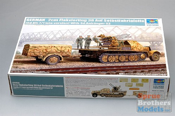 TRP01524 1:35 Trumpeter Sdkfz 7/1 Halftrack Late Version w/ 2cm Flak 38 Gun & Supply Trailer #1524