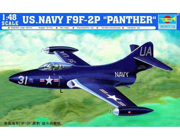 TRP02833 1:48 Trumpeter US Navy F9F-2P Panther Fighter #2833