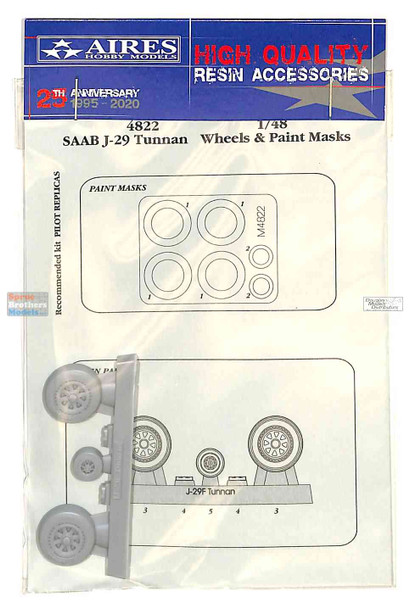 ARS4822 1:48 Aires Saab J--29 Tunnan Wheels & Paint Mask (PLS kit)
