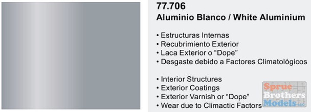 Vallejo Metal Color 77706 White Aluminium – 32 Ml, Wasserbasierte Metallfarbe Für Airbrush & Modellbau