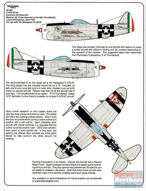 WBD32003 1:32 Warbird Decals - P-47D-30 Thunderbolt Escudron De Pelea 201 #32003