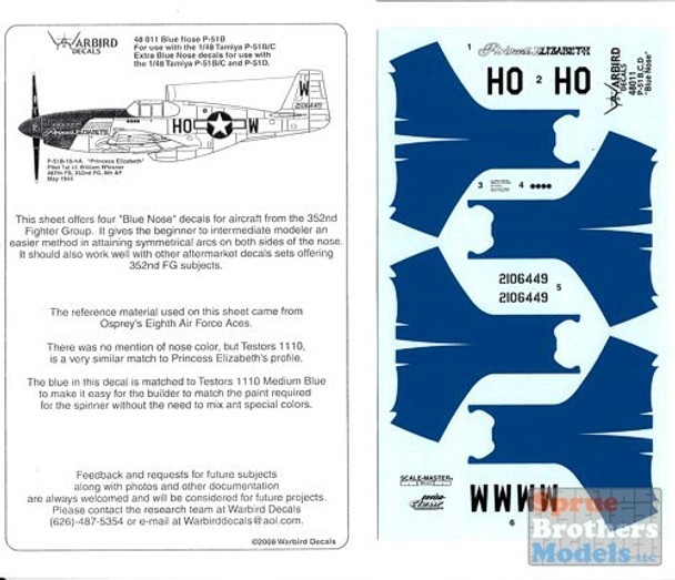 WBD48011 1:48 Warbird Decals - P-51B Mustang Blue Nose #48011