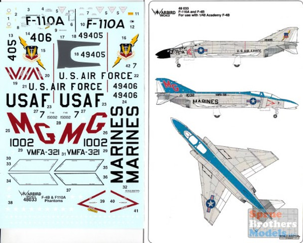 WBD48033 1:48 Warbird Decals - F-110A F-4B Phantom II USAF VMFA-321