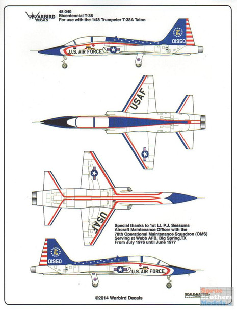 WBD48040 1:48 Warbird Decals - Bicentennial T-38 Talon