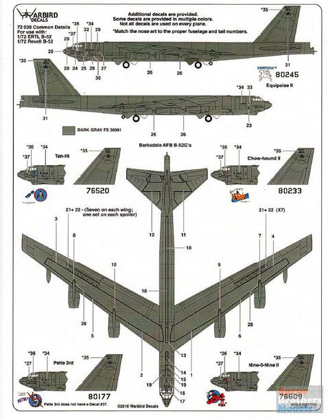 WBD72039 1:72 Warbird Decals - B-52 Stratorfortress Common Details