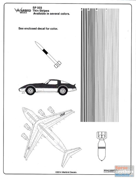 WBDSP003W Warbird Decals - Various Size Thin Stripes - White