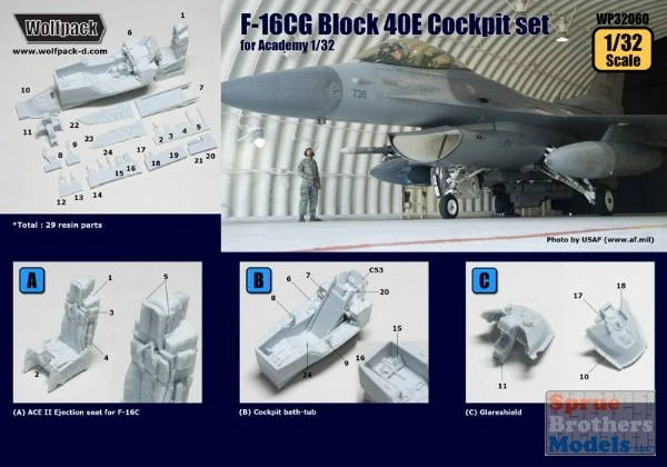 WPD32060 1:32 Wolfpack F-16CG Block 40E Falcon Cockpit Set (ACA